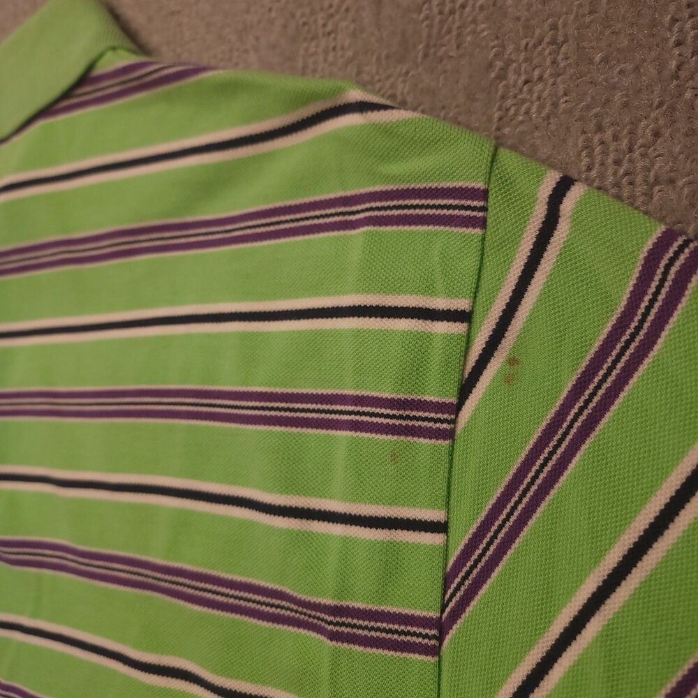 Polo Ralph Lauren Mens LT  Polo Shirt Green Striped Pony Golf Short Sleeve VTG - Picture 7 of 8